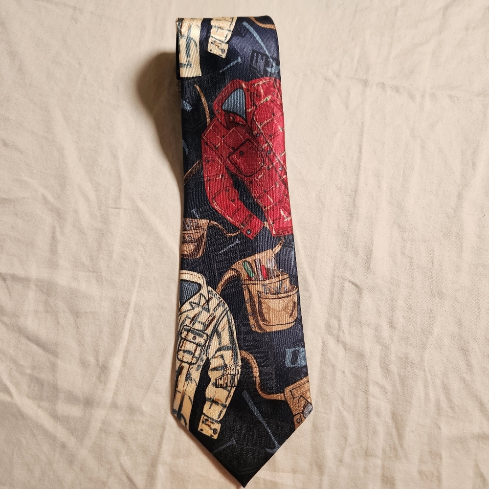 Vintage 90s Home Improvement TV Show Necktie Novelty Tim Taylor Tools Plaid